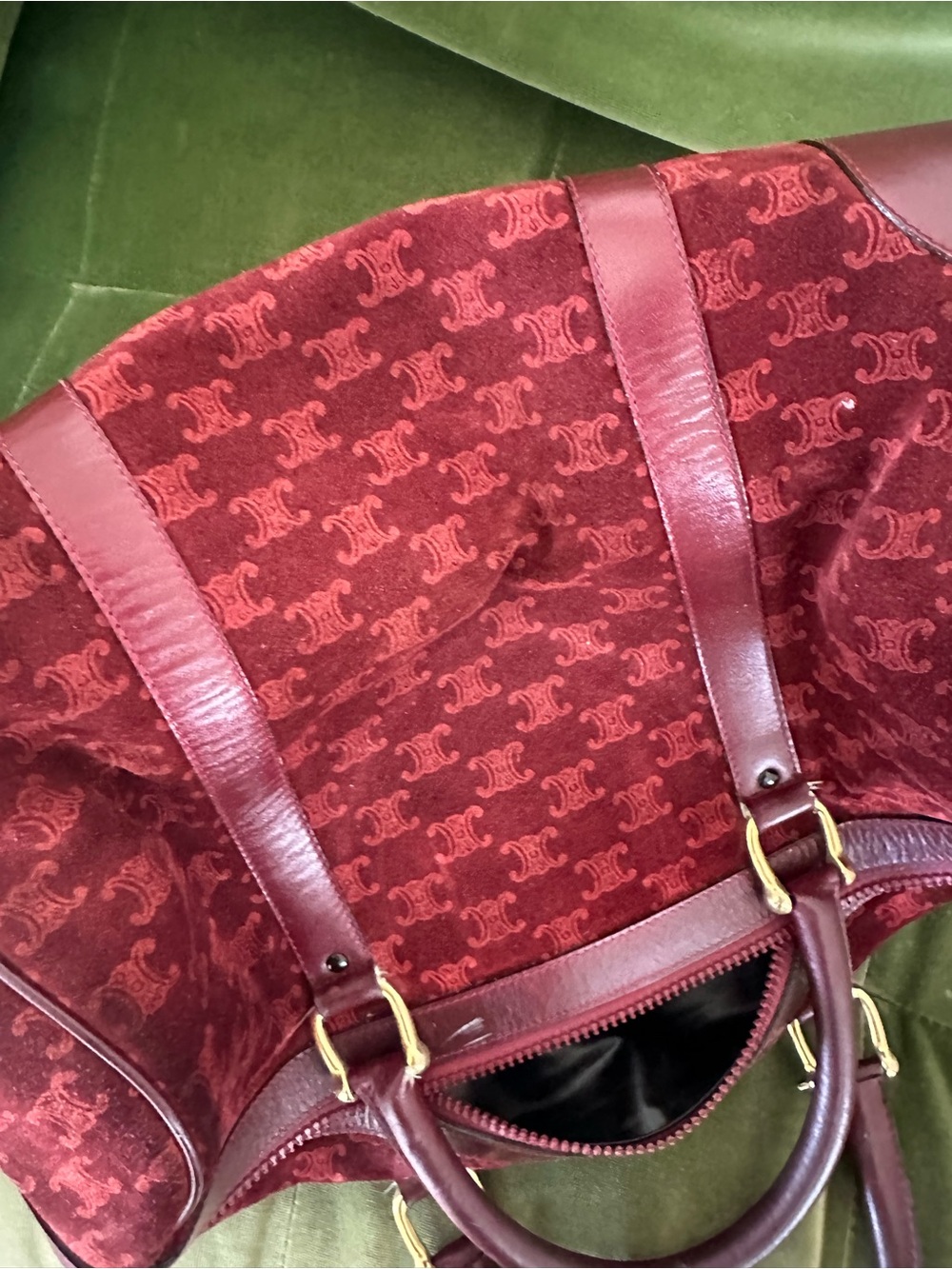 Celine Maroon Suede and Leather Top Handle Satchel - Picture 6 of 8